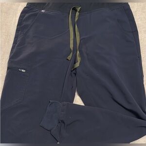 FIGS Zamora Jogger Scrub Pant, Blue with Olive Green Strings, Size Medium
